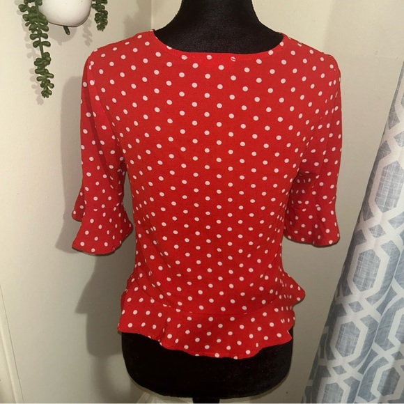 elodie  red and white polka dot top  size small - Picture 4 of 5
